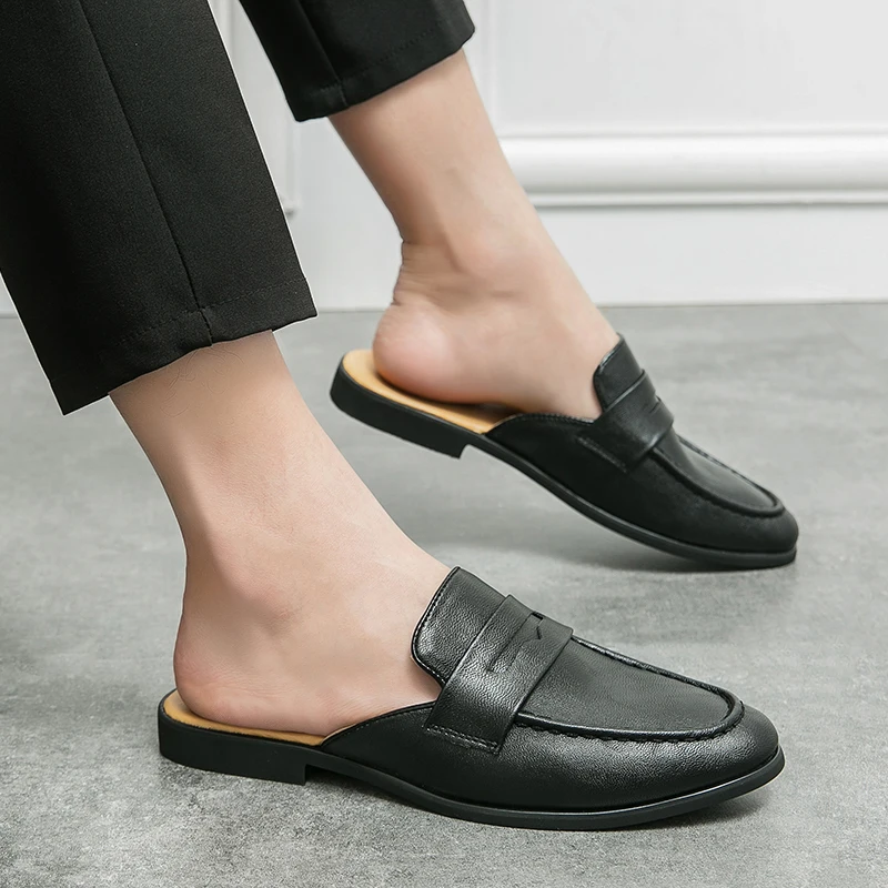 Новый тренд 2023 года, Летние мужские полуботинки, черно-коричневая Молодежная модная мужская обувь, Обувь на плоской подошве ручной работы, мужская популярная Кожаная обувь, мужская Изображение 2