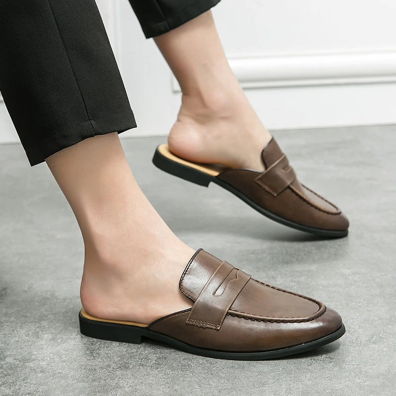 Новый тренд 2023 года, Летние мужские полуботинки, черно-коричневая Молодежная модная мужская обувь, Обувь на плоской подошве ручной работы, мужская популярная Кожаная обувь, мужская Изображение 4