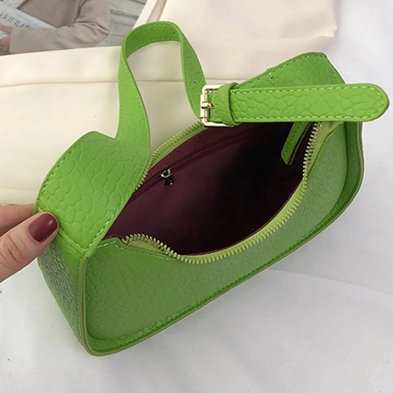 Женские однотонные сумки подмышками, зеленые сумки, простые сумки в виде полумесяца, модная женская маленькая сумка через плечо, женские сумки-мессенджеры Изображение 1
