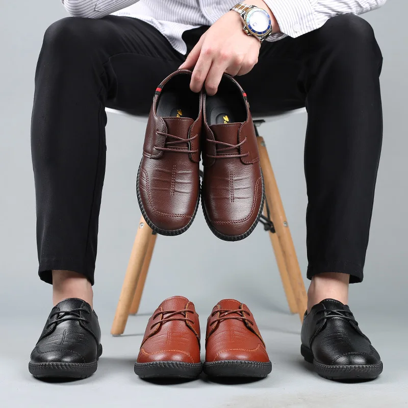 2023 Мужская повседневная обувь, Кожаные Мужские деловые Мужские оксфорды, Дышащие Мужские модельные туфли, Роскошные мокасины, Мужская легкая обувь Изображение 3