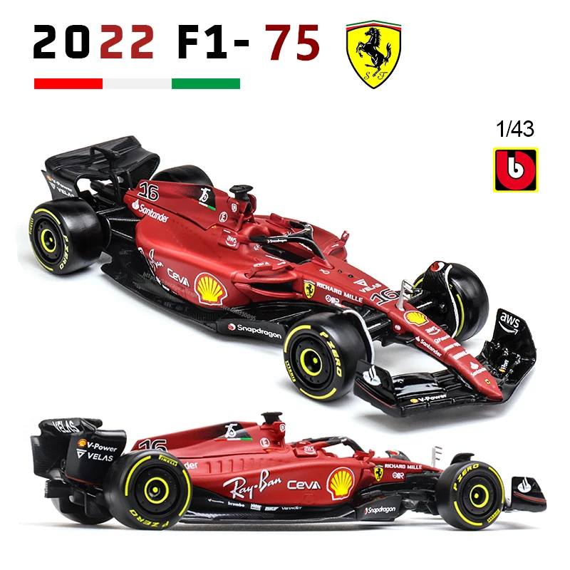 Bburago 1:43 #16 Leclerc 2022 F1 Scuderia Ferrari F1-75 #55 Sainz Alloy Роскошный Автомобиль, Отлитый под давлением, Модель Автомобиля, Коллекция Игрушек, Подарок Изображение 0