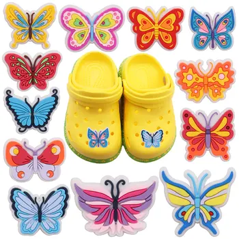 1-12 шт. ПВХ Яркие подвески для обуви в виде бабочек, пряжки, аксессуары для детской обуви, подходящие для подарка Croc Jibz на день рождения