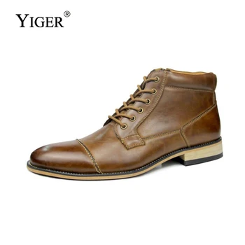 YIGER / Новые мужские ботильоны, ботинки из натуральной кожи, ботинки 