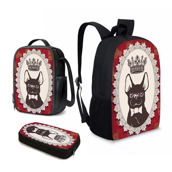 YIKELUO, Забавный французский Бульдог с черной короной, Прочный рюкзак, Изолированная сумка для ланча, Пенал для домашних собак, Повседневные сумки