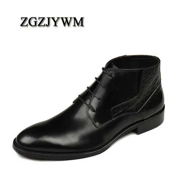 ZGZJYWM, высококачественные мужские ботинки, черные / красные водонепроницаемые резиновые ботильоны, повседневная деловая официальная обувь из натуральной кожи