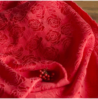 Высококачественная льняная яркая шелковая хлопчатобумажная ткань Ярко-розовая жаккардовая ткань высокого класса для платья cheongsam
