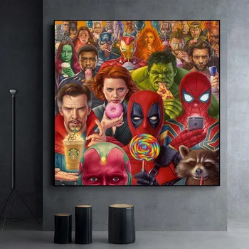 Дисней Арт постер аниме с супергероем Marvel, пародийная фигурка Йоды, Дарт Вейдер, картина на холсте, настенная картина 