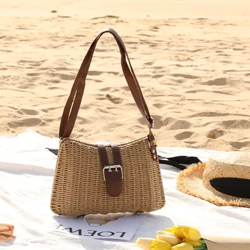 Женская летняя соломенная сумка, новая портативная модная соломенная сумка на одно плечо, тканая сумка, модная сумка-мессенджер из ротанга