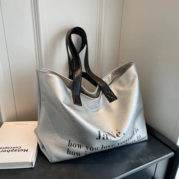 Женская сумка, высококачественная сумка через плечо из мягкой кожи, сумка с буквенным принтом, портативные сумки для ноутбука большой емкости, женские сумки-тоут.