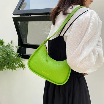 Женские однотонные сумки подмышками, зеленые сумки, простые сумки в виде полумесяца, модная женская маленькая сумка через плечо, женские сумки-мессенджеры