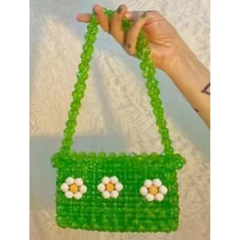 Индивидуальная сумка из бисера, зеленые сумки знаменитостей ручной работы, уникальный дизайн, женская сумка для вечеринок, кошельки и сумочки с верхней ручкой