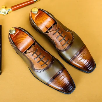 Мужские модельные туфли из натуральной кожи Офисные Деловые Свадебные Смешанные Цветные вечерние Элегантные мужские туфли Оксфорды ручной работы смешанного цвета
