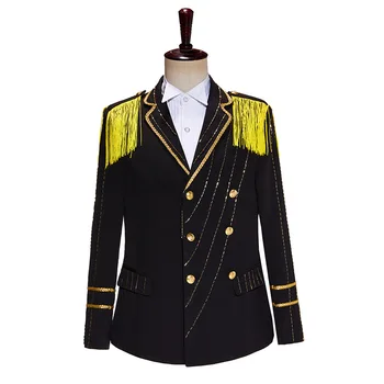 Мужское армейское платье HOO 2023 с кисточками, блейзер для сценического выступления певицы, модный студийный блейзер для выступлений