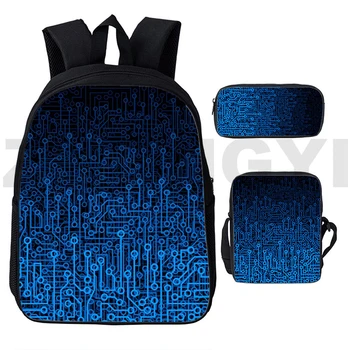 Мультяшная печатная плата, электронный чип, 3 шт./компл., рюкзак для школьников с 3D-принтом, рюкзак для ноутбука, сумка на плечо, пенал