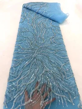 Небесно-голубая африканская кружевная ткань с пайетками для жениха 2022, Высококачественное кружево с бисером, Нигерийская кружевная ткань, французское кружево для свадебного платья