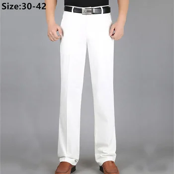 Официальные брюки для мужчин, деловые Летние Классические Офисные Модальные брюки с высокой талией, Большие размеры 38 40 42, Чисто Белые Прямые Тонкие мужские брюки