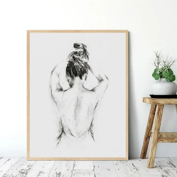 Рисунок женской линии на холсте Абстрактная обнаженная Женщина с принтом на спине после ванны Минималистичный плакат с изображением ванной Комнаты Домашний декор