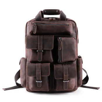 Рюкзак для путешествий, мужской рюкзак из натуральной кожи, винтажный рюкзак Crazy Horse большой емкости, рюкзак с несколькими карманами, сумка для мужчин